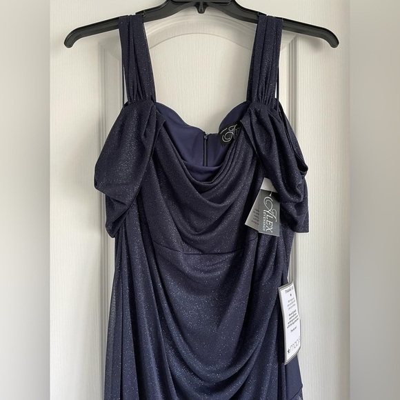 Nwt Alex Evenings Cold Shoulder Glitter Mesh Dress with Draped Skirt & Cowl Neck - Picture 7 of 16
